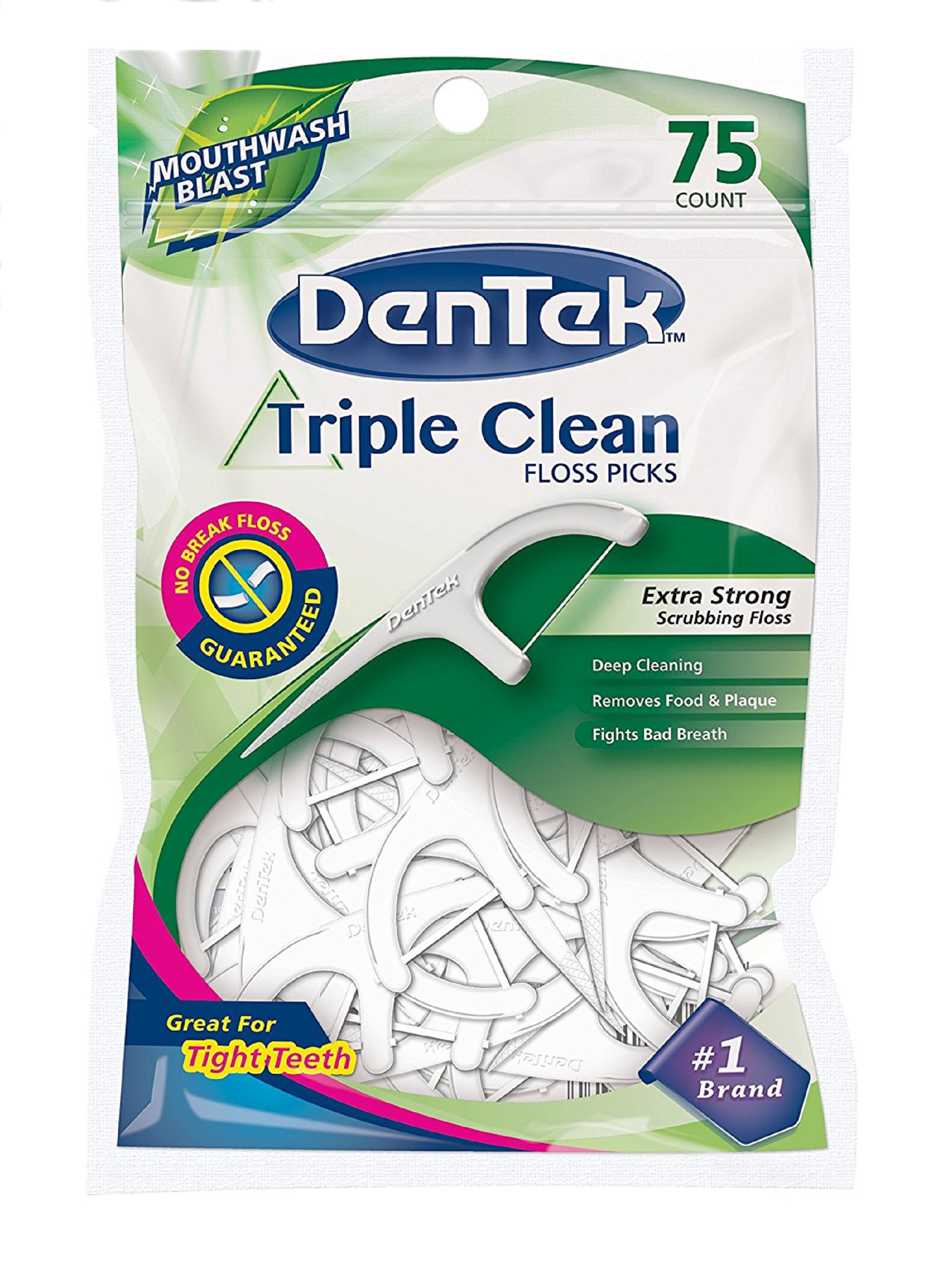 Dentek Triple Clean Floss Picks Extra Strong Scrubbing Floss Fresh Mint