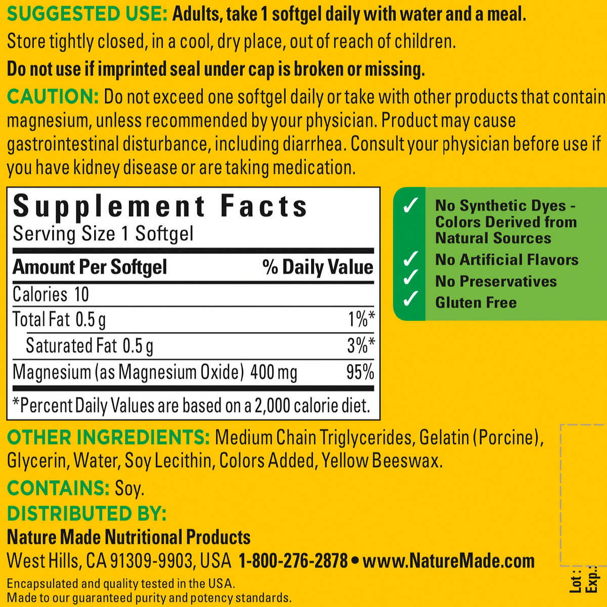 Nature Made Extra-Strength Magnesium 400 mg - 180 Softgels 31604028299 ...