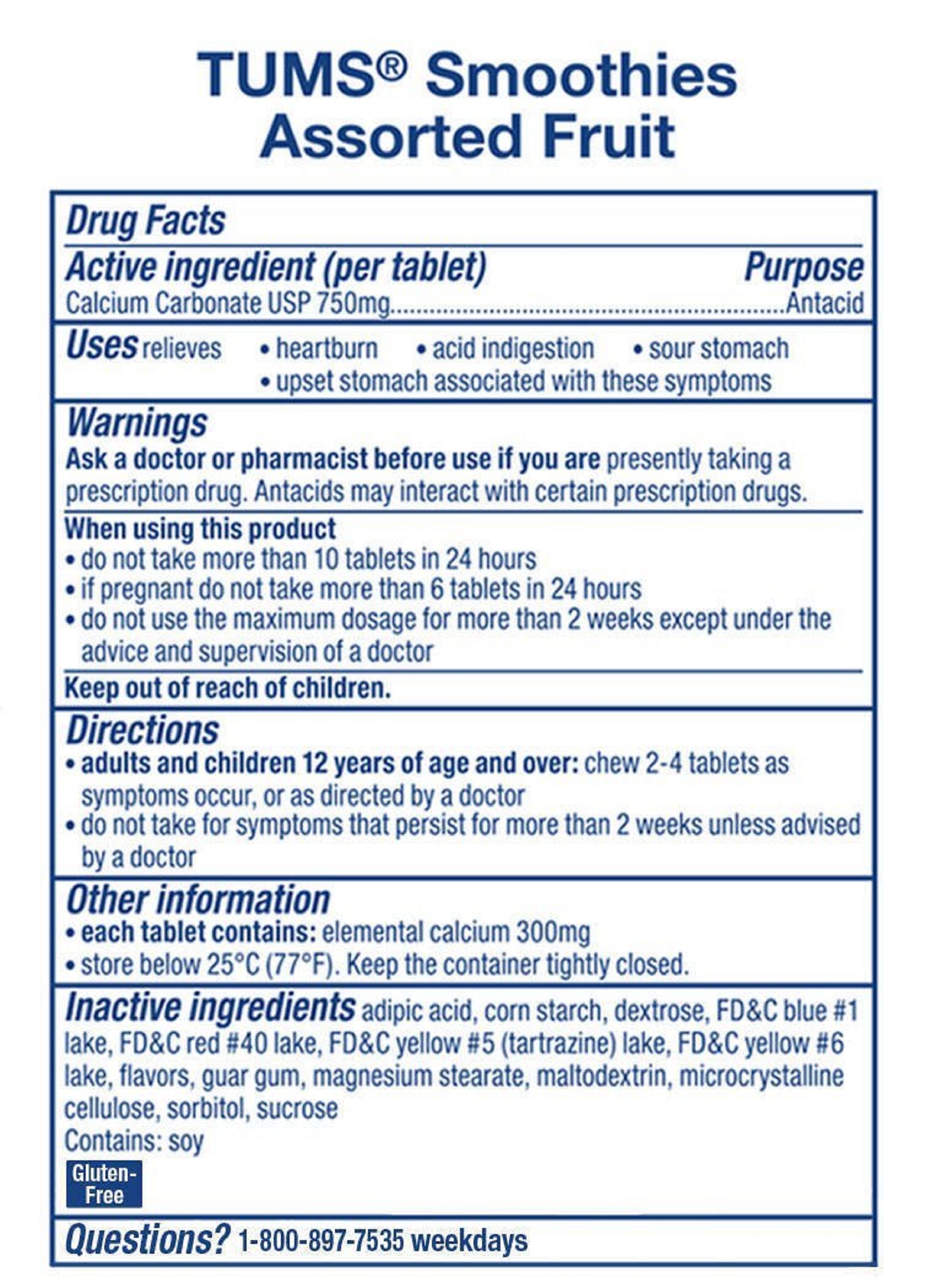 Tums Extra Strength Smoothies Assorted Fruit 250 Chewable Tablets 2